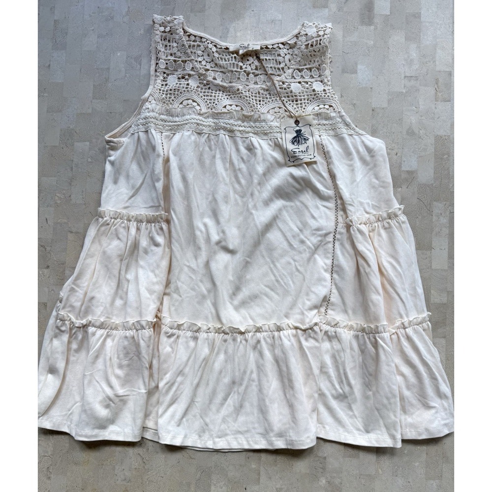Easel Womens Boho Embroidered Peasant Blouse‎ Cottagecore Top Lace Crochet NWT S